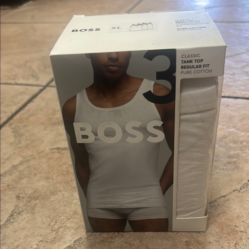 BOSS Men's White Tank Top 3-Pack New With Box